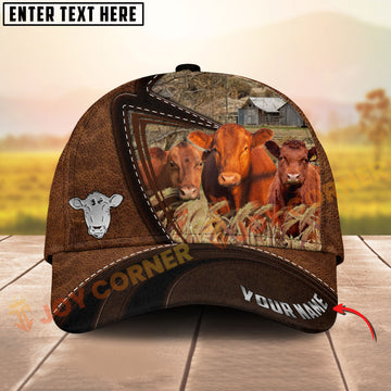 Joycorners Three Red Angus Cow Leather Farm Landscape Pattern Personalized Name 3D Classic Cap