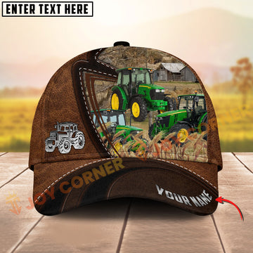 Joycorners Three Tractor Leather Farm Landscape Pattern Personalized Name 3D Classic Cap