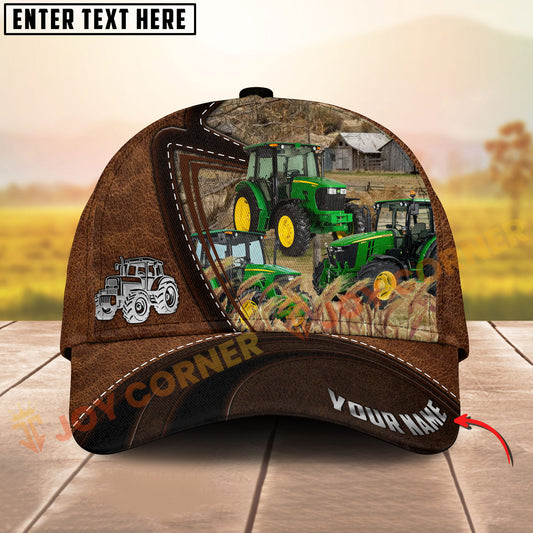 Joycorners Three Tractor Leather Farm Landscape Pattern Personalized Name 3D Classic Cap