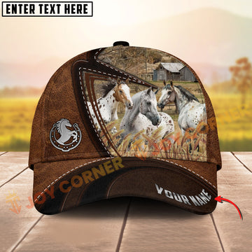 Joycorners Three Appaloosa Horse Leather Farm Landscape Pattern Personalized Name 3D Classic Cap