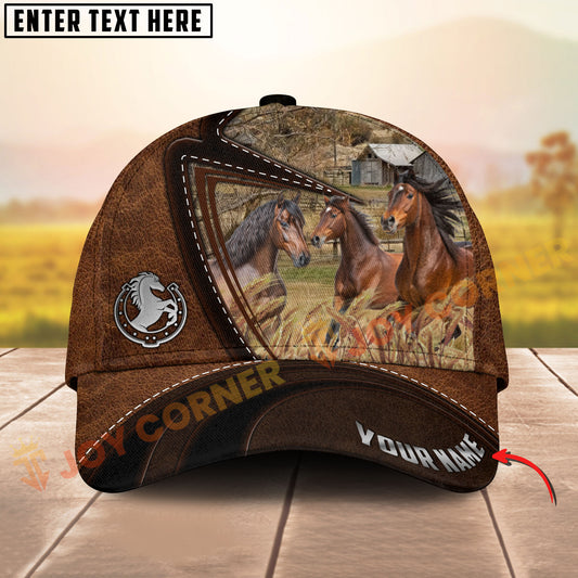 Joycorners Three Morgan Horse Leather Farm Landscape Pattern Personalized Name 3D Classic Cap
