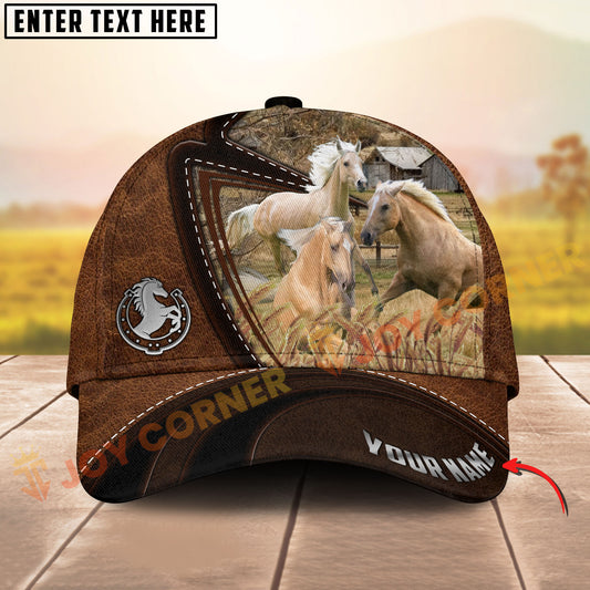 Joycorners Three Palomino Horse Leather Farm Landscape Pattern Personalized Name 3D Classic Cap