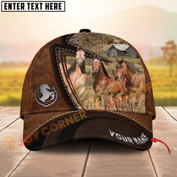 Joycorners Three Quarter Horse Leather Farm Landscape Pattern Personalized Name 3D Classic Cap