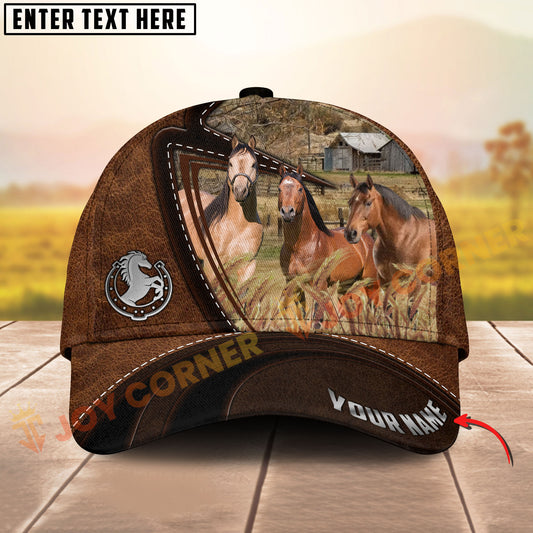 Joycorners Three Quarter Horse Leather Farm Landscape Pattern Personalized Name 3D Classic Cap