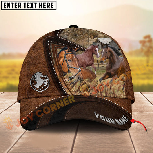 Joycorners Three Horse Leather Farm Landscape Pattern Personalized Name 3D Classic Cap (8 Breeds)