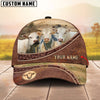 Joycorners Three Cow Tooled Leather Farm Landscape Pattern Personalized Name 3D Classic Cap (9 Breeds)