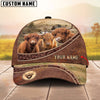 Joycorners Three Cow Tooled Leather Farm Landscape Pattern Personalized Name 3D Classic Cap (9 Breeds)