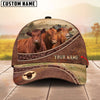 Joycorners Three Cow Tooled Leather Farm Landscape Pattern Personalized Name 3D Classic Cap (9 Breeds)