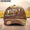 Joycorners Three Cow Tooled Leather Farm Landscape Pattern Personalized Name 3D Classic Cap (9 Breeds)