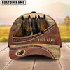 Joycorners Three Horse Tooled Leather Farm Landscape Pattern Personalized Name 3D Classic Cap  (8 Breeds)