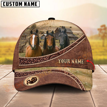 Joycorners Three Morgan Horse Tooled Leather Farm Landscape Pattern Personalized Name 3D Classic Cap