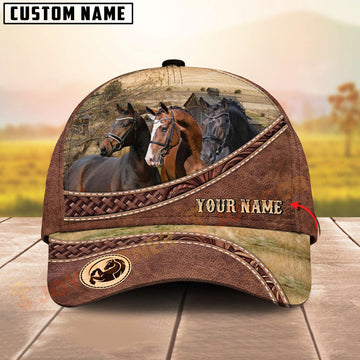 Joycorners Three Warmblood Horse Tooled Leather Farm Landscape Pattern Personalized Name 3D Classic Cap