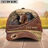 Joycorners Three Horse Tooled Leather Farm Landscape Pattern Personalized Name 3D Classic Cap  (8 Breeds)