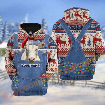 Joycorners Charolais Christmas Denim Pattern Personalized Name Shirt 3D All Over Printed Clothes