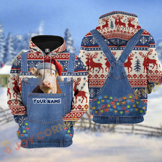 Joycorners Hereford Christmas Denim Pattern Personalized Name Shirt 3D All Over Printed Clothes