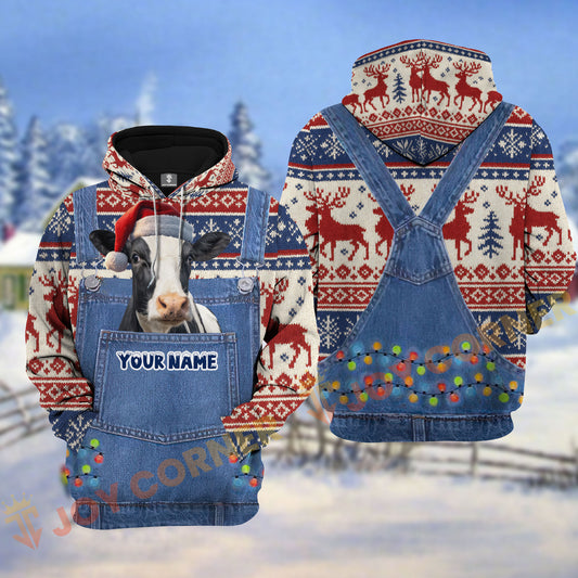 Joycorners Holstein Christmas Denim Pattern Personalized Name Shirt 3D All Over Printed Clothes