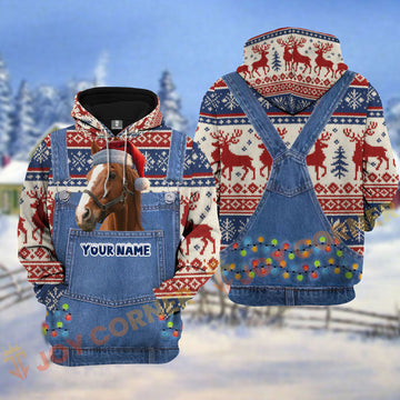 Joycorners Horse Christmas Denim Pattern Personalized Name Shirt 3D All Over Printed Clothes