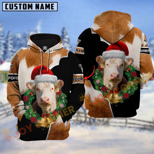 Joycorners Hereford Christmas Wreath Leather Pattern Personalized Name Shirt 3D All Over Printed Clothes