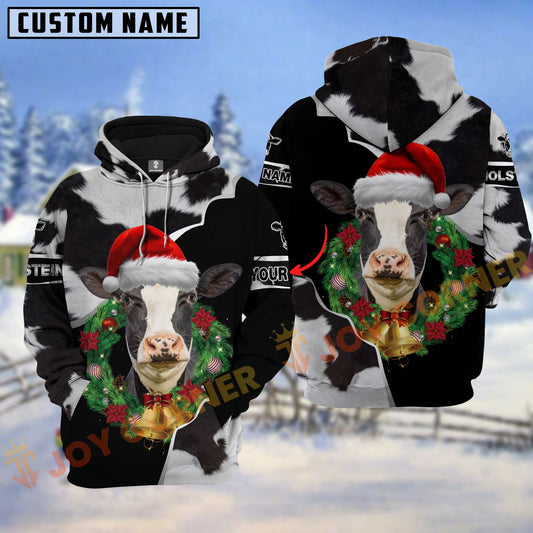Joycorners Holstein Christmas Wreath Leather Pattern Personalized Name Shirt 3D All Over Printed Clothes