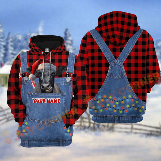 Joycorners Black Angus Red Caro Hot Trend Christmas Denim Pattern Personalized Name Shirt 3D All Over Printed Clothes