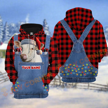Joycorners Charolais Red Caro Hot Trend Christmas Denim Pattern Personalized Name Shirt 3D All Over Printed Clothes