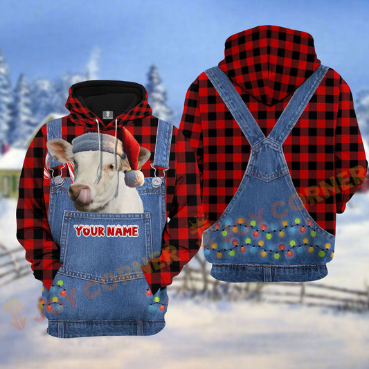 Joycorners Charolais Red Caro Hot Trend Christmas Denim Pattern Personalized Name Shirt 3D All Over Printed Clothes