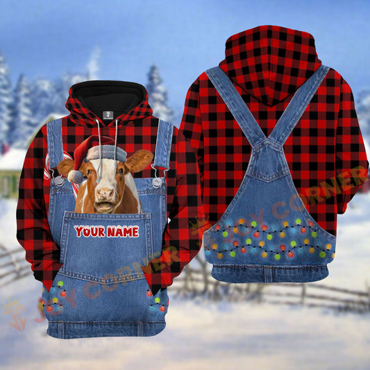 Joycorners Hereford Red Caro Hot Trend Christmas Denim Pattern Personalized Name Shirt 3D All Over Printed Clothes