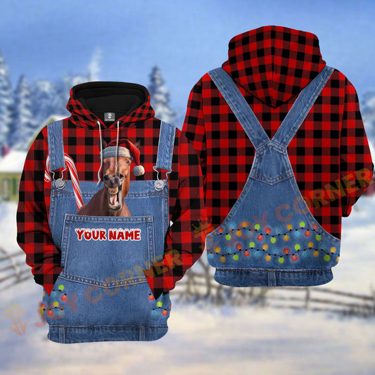 Joycorners Horse Red Caro Hot Trend Christmas Denim Pattern Personalized Name Shirt 3D All Over Printed Clothes
