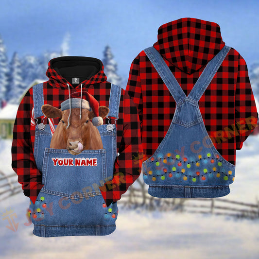 Joycorners Red Angus Red Caro Hot Trend Christmas Denim Pattern Personalized Name Shirt 3D All Over Printed Clothes