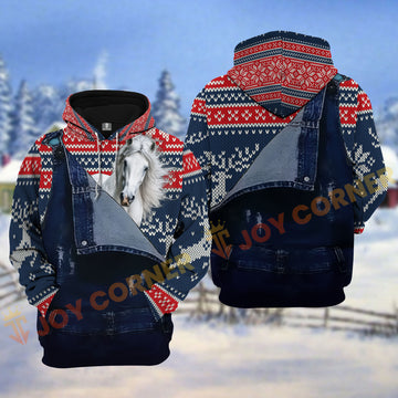 Joycorners Horse Denim Overall Knitted Pattern Christmas Personalized Name Shirt 3D All Over Printed Clothes