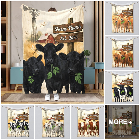 Joycorners Cow Country Herd Farm Personalized Blanket (10 Cattle Breeds)