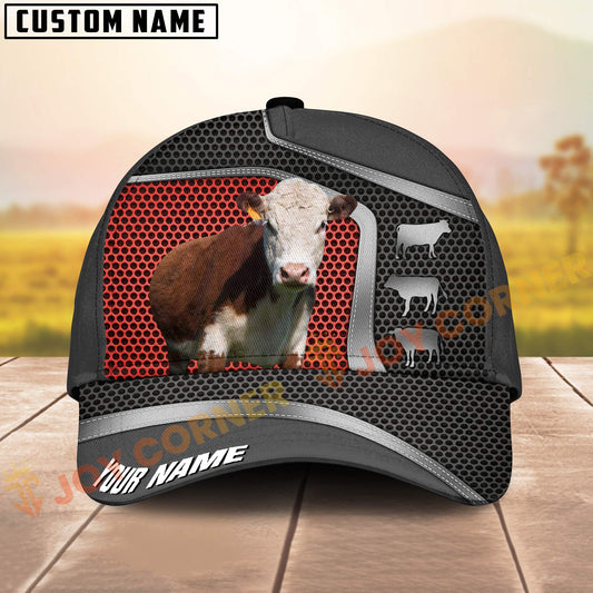 Joycorners Hereford Beef Cattle Farm Mesh Cap Personalized Name All Over Print Cap