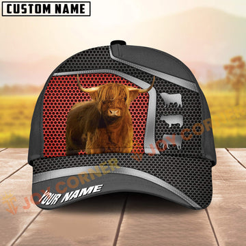 Joycorners Highland Cow Farm Style Mesh Cap Personalized Name All Over Print Cap