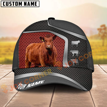 Joycorners Red Angus Farm Style Mesh Cap Personalized Name All Over Print Cap