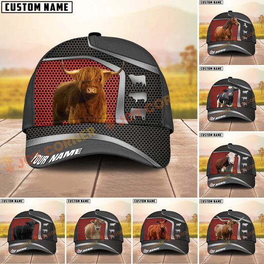 Joycorners Farm Cattle Cow Ranch Style Mesh Cap Personalized Name All Over Print Cap  (8 Breeds)