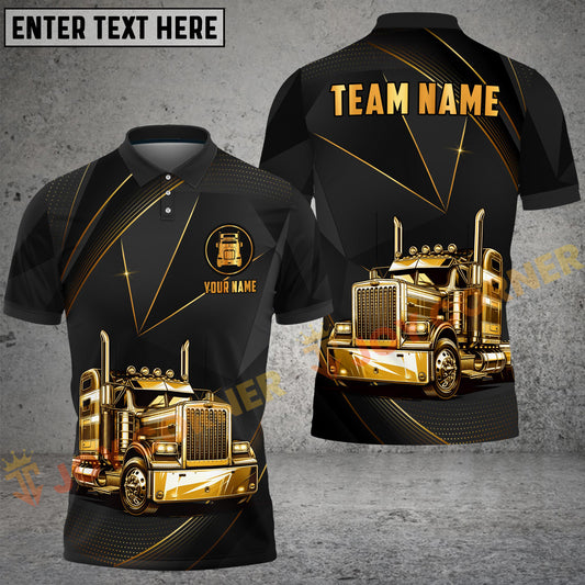 Joycorners Truck Gold Semi Trailer Geometric Lines Shirt Multi Options Personalized Name, Team Name 3D Shirt (4 Colors)