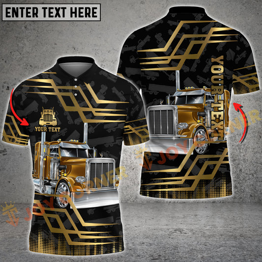 Joycorners Truck Gold Chrome Semi Stripes Grid Pattern Shirt Multi Options Personalized Name 3D Shirt (4 Colors)