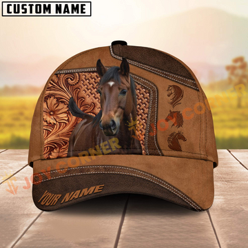 Joycorners Hackney Horse Western Tooled Leather 3D Pattern  Personalized Name 3D Classic Cap
