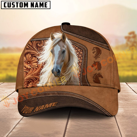 Joycorners Palomino Horse Western Tooled Leather 3D Pattern  Personalized Name 3D Classic Cap