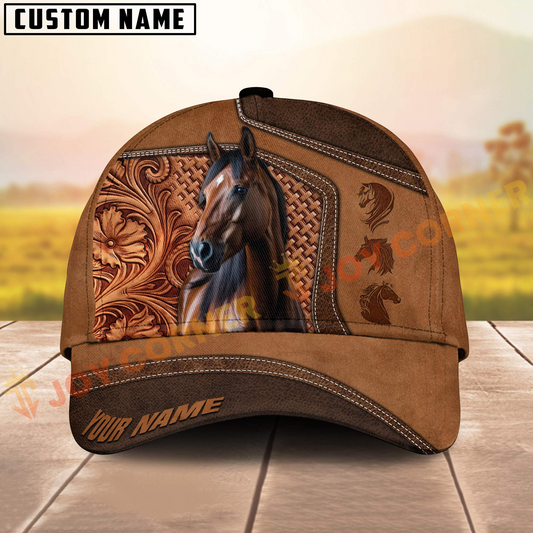 Joycorners Quarter Horse Western Tooled Leather 3D Pattern  Personalized Name 3D Classic Cap