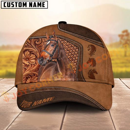 Joycorners Thoroughbred Horse Western Tooled Leather 3D Pattern  Personalized Name 3D Classic Cap