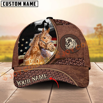 Joycorners Appaloosa Horse Western Tooled Leather Pattern American Flag Personalized Name 3D Classic Cap