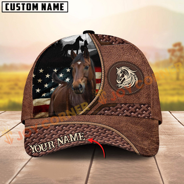 Joycorners Hackney Horse Couple Horse With American Flag 3D Pattern  Personalized Name 3D Classic Cap