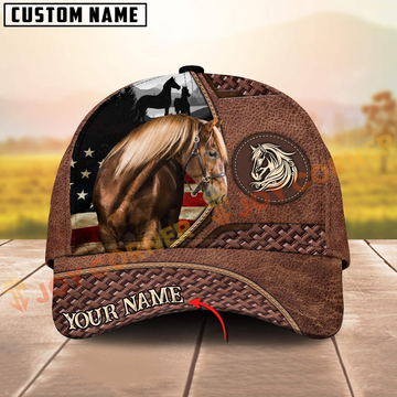 Joycorners Morgan Horse Western Tooled Leather Pattern American Flag Personalized Name 3D Classic Cap