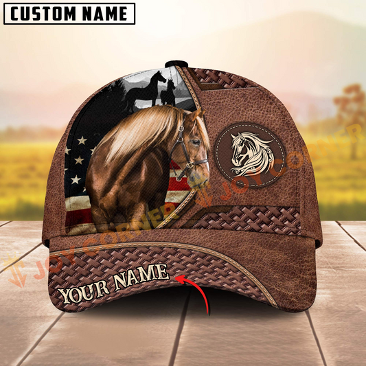 Joycorners Morgan Horse Western Tooled Leather Pattern American Flag Personalized Name 3D Classic Cap
