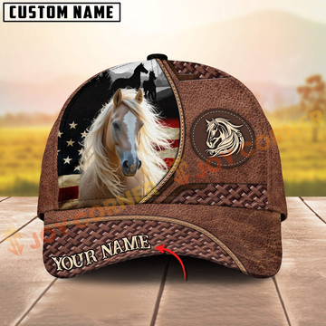 Joycorners Palomino Horse Western Tooled Leather Pattern American Flag Personalized Name 3D Classic Cap