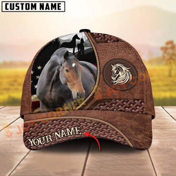 Joycorners Thoroughbred Horse Couple Horse With American Flag 3D Pattern  Personalized Name 3D Classic Cap