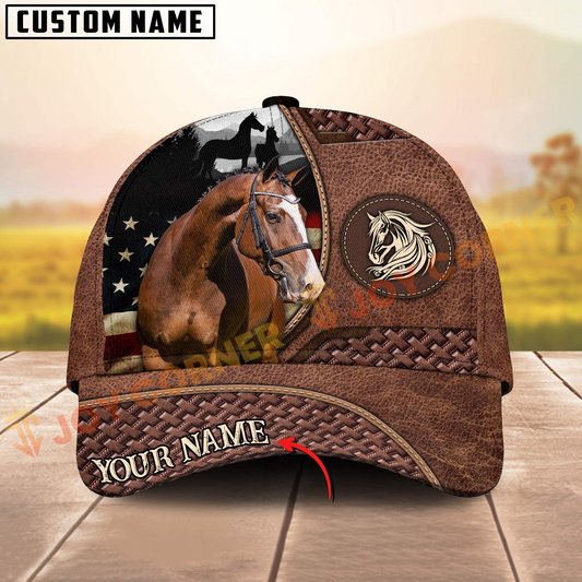 Joycorners Horse Couple Horse With American Flag 3D Pattern  Personalized Name 3D Classic Cap (8 Breeds)