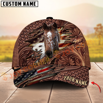 Joycorners Appaloosa Horse Western Tooled Leather Pattern American Flag Personalized Name 3D Classic Cap