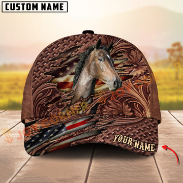 Joycorners Hackney Horse Western Tooled Leather Pattern American Flag Personalized Name 3D Classic Cap